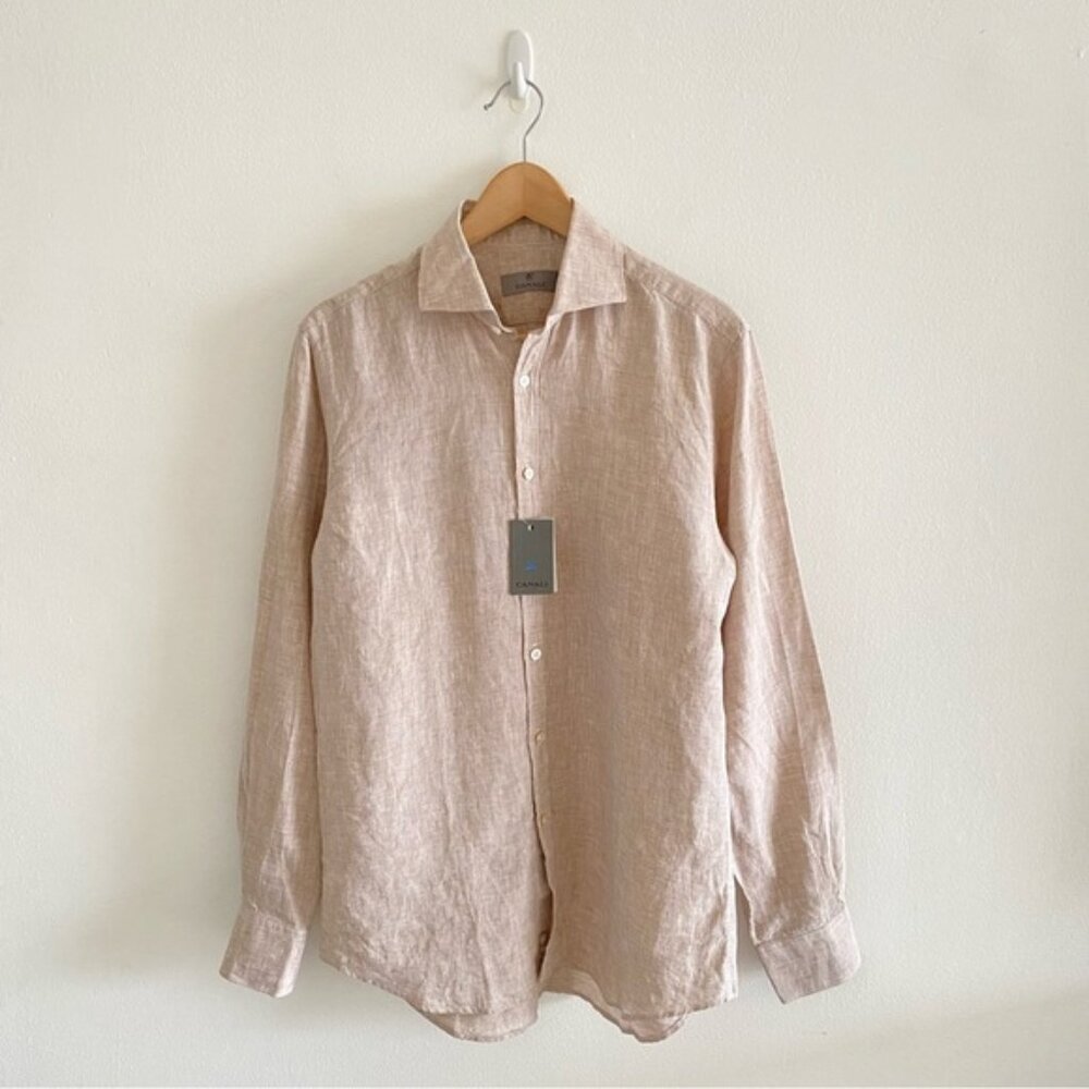 CANALI 100% Linen Shirt beige Sz M Modern Fit